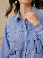 Heavy Craft Handmade Striped Long Sleeve Women'S Shirt - Royal Blue