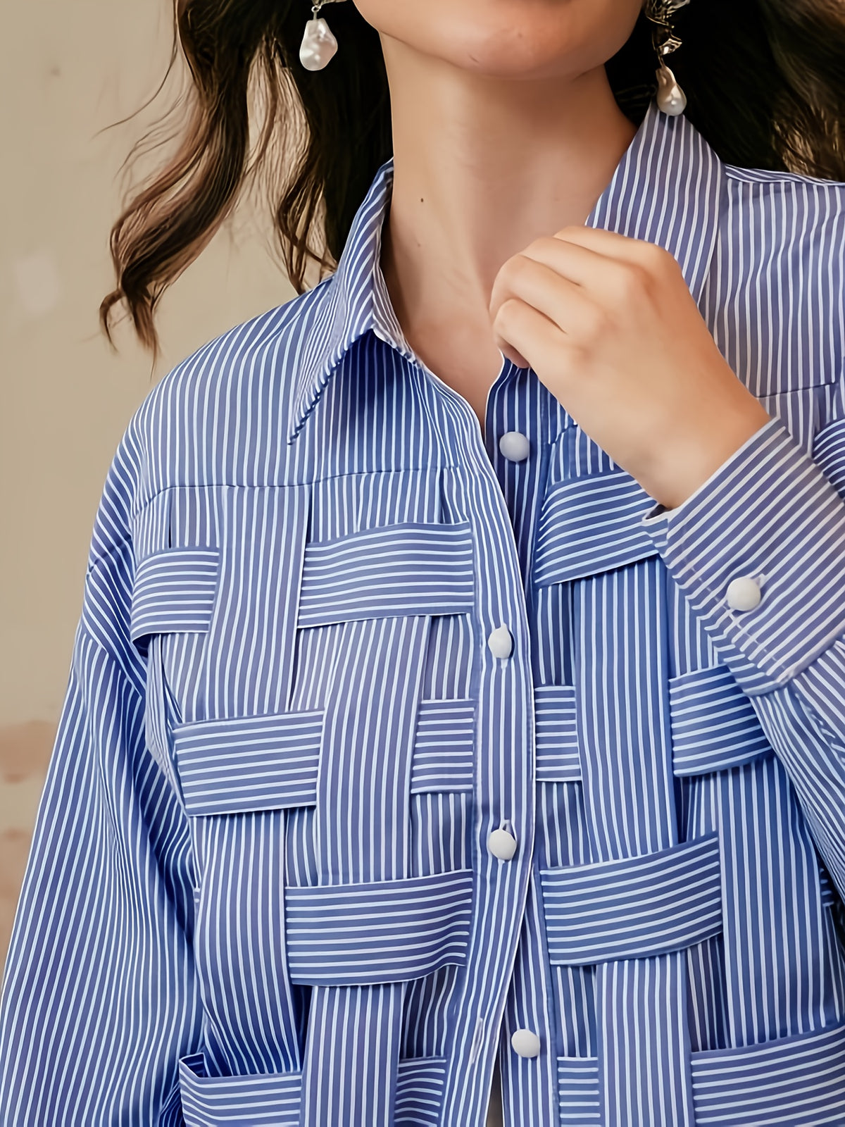 Heavy Craft Handmade Striped Long Sleeve Women'S Shirt - Royal Blue