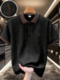 Men'S Fashion Polo Shirt, Golf Character 3D Pattern Print, Foamed Heavy Craft, Spring Summer Short Sleeve, Exquisite Jacquard Fabric, Comfortable And Skin-Friendly, Elegant Contrast Collar Design, Casual Trendy Versatile, Golf Wear, Premium T-Shirt - Black