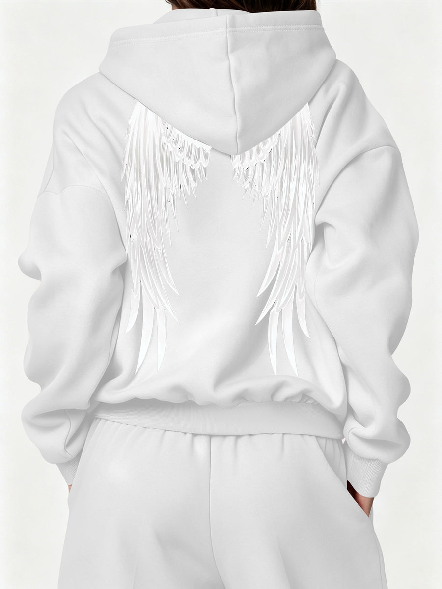 Halloween 2027NEW 2pcs Women's AutumnWinter Hooded Sweatshirt And Wide-Leg Pants Suit Kangaroo Pocket Long-Sleeve Jacket Wide-Leg Pants Suit Casual S Loose Suit Christmas Black Friday Cyber (27) - White