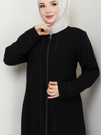 Middle Eastern Muslim Elegant Rhinestone Zipper Robe 8376 - Black