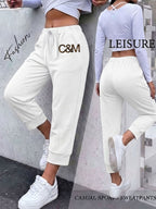 Street Style Sweatpants Women'S All-Season Loose Casual Pants - White