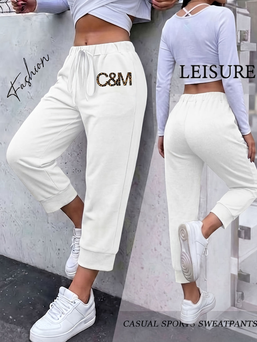 Street Style Sweatpants Women'S All-Season Loose Casual Pants - White