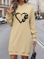 Women'S Fashion Letter Print Hooded Sweatshirt Dress Women'S Autumn And Winter High-End Fashionable Street Style Age-Reducing Fleece Color-Blocking Hooded Sweatshirt Casual Top Casual Versatile Hoodie Jacket Pullover Long Sweatshirt Elegant - Apricot