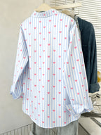 Women's Casual Loose Striped Heart Print Shirt - Blue