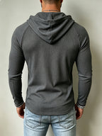 [Josh Mei OBM] Sexy Men'S Nightclub Style Deep V-Neck Lace-Up Hooded Top, Slimming And Flattering, Date Party Statement Piece, Bad Boy Style - Dark Gray