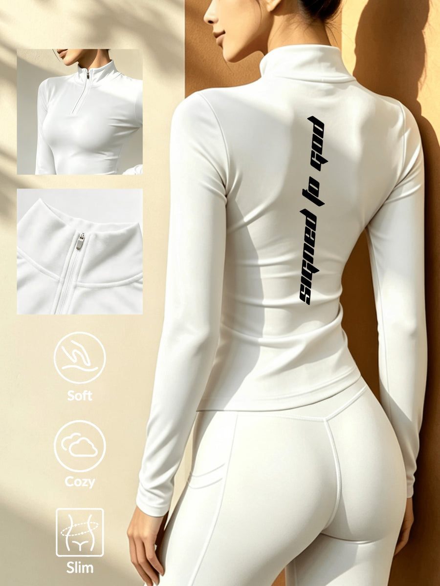 Women's Soft Zip-Up Base Layer Top, Ideal for Cycling,, and Activities During the Cold Autumn and Winter Seasons - White