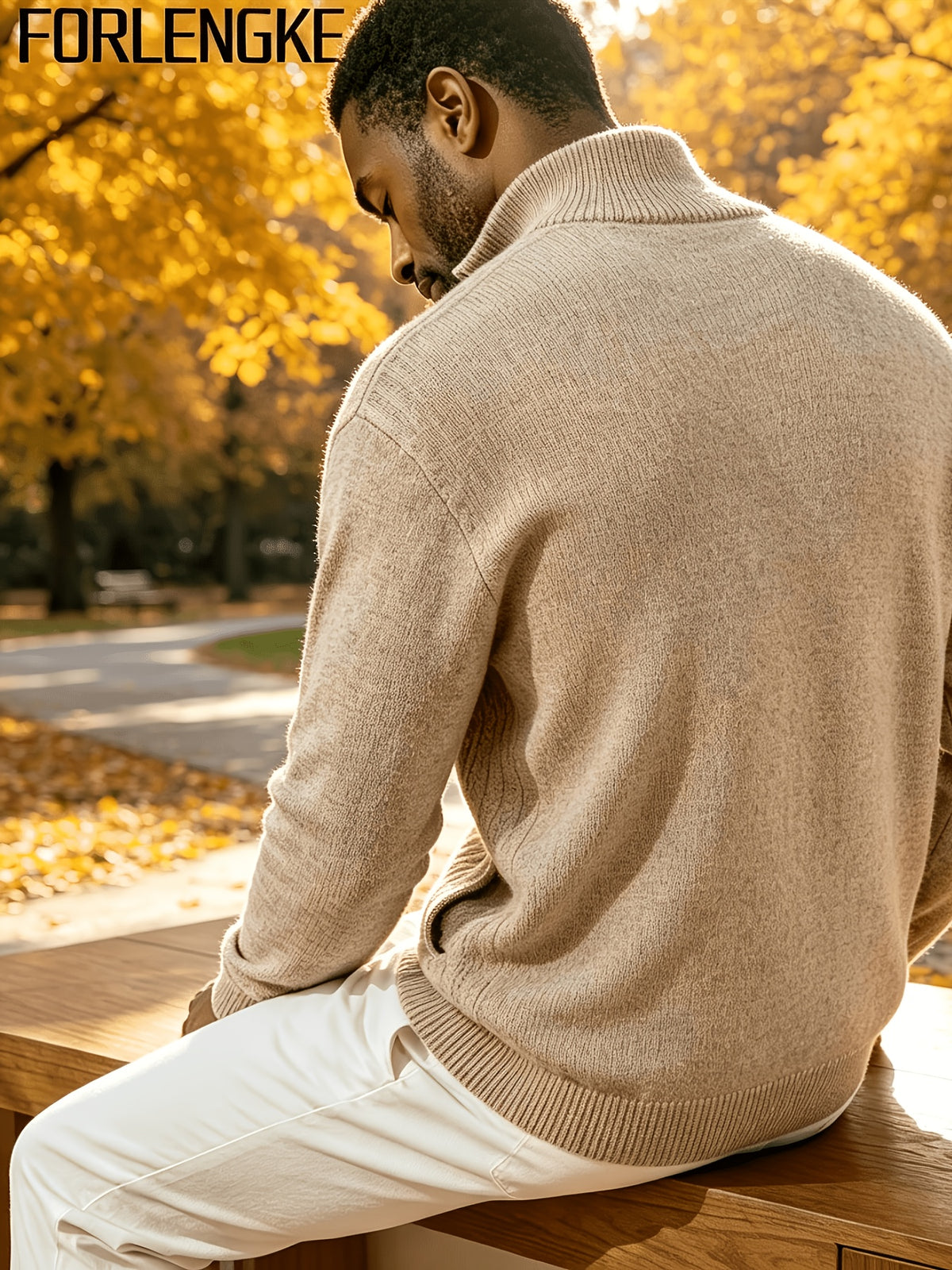 FORLENGKE Men'S Business Casual Stand Zip Cable Knit Cardigan, Soft Warm Long Sleeve Knitted Jacket for Fall Winter Office Daily Wear - Khaki