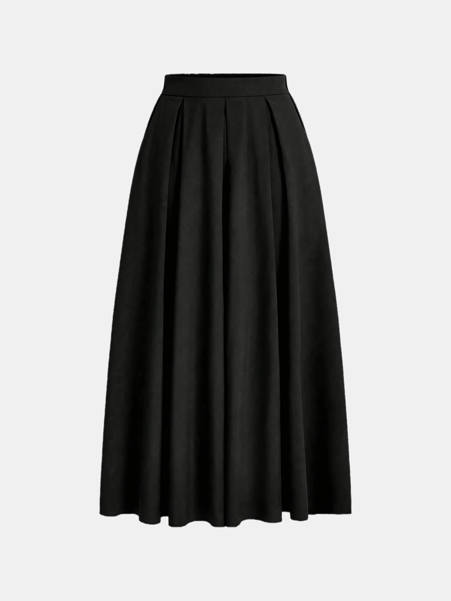 Women'S Solid Color Long Skirt | Casual High-Waist A-Line Skirt with Flowy Design for All Seasons - Black