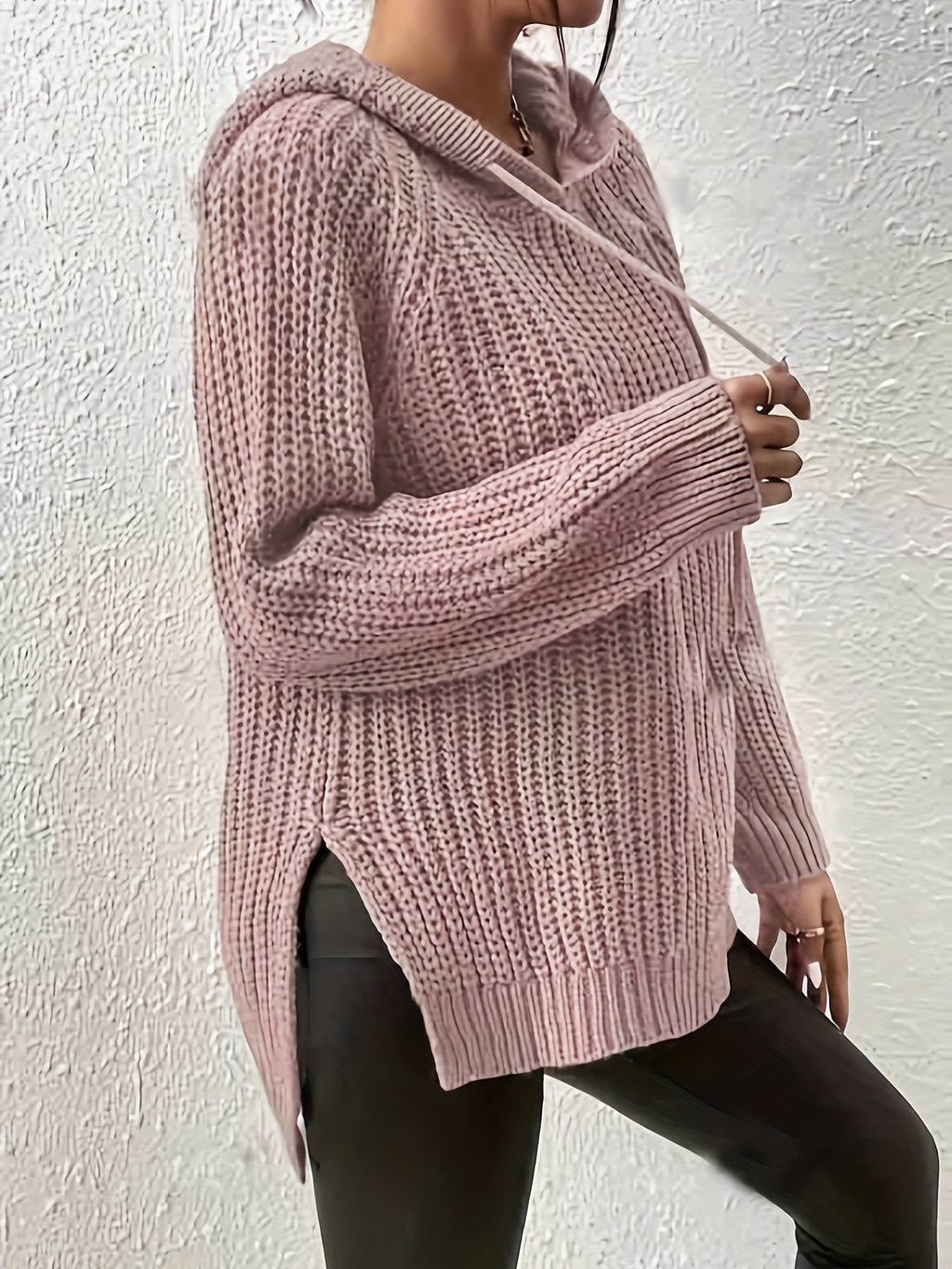 Women'S Solid-Color Elegant And Fashionable Hooded Top - Pale Pinkish Gray