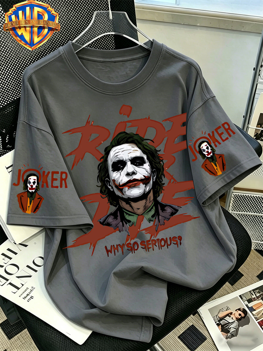 Warner Bros. Official - Batman Dark Knight Heath Ledger Joker Printed T-Shirt, Men'S 100% Casual And Comfortable Multi Functional Loose Summer Short Sleeved T-Shirt, Suitable for Outdoor And Daily Wearing - Dark Gray