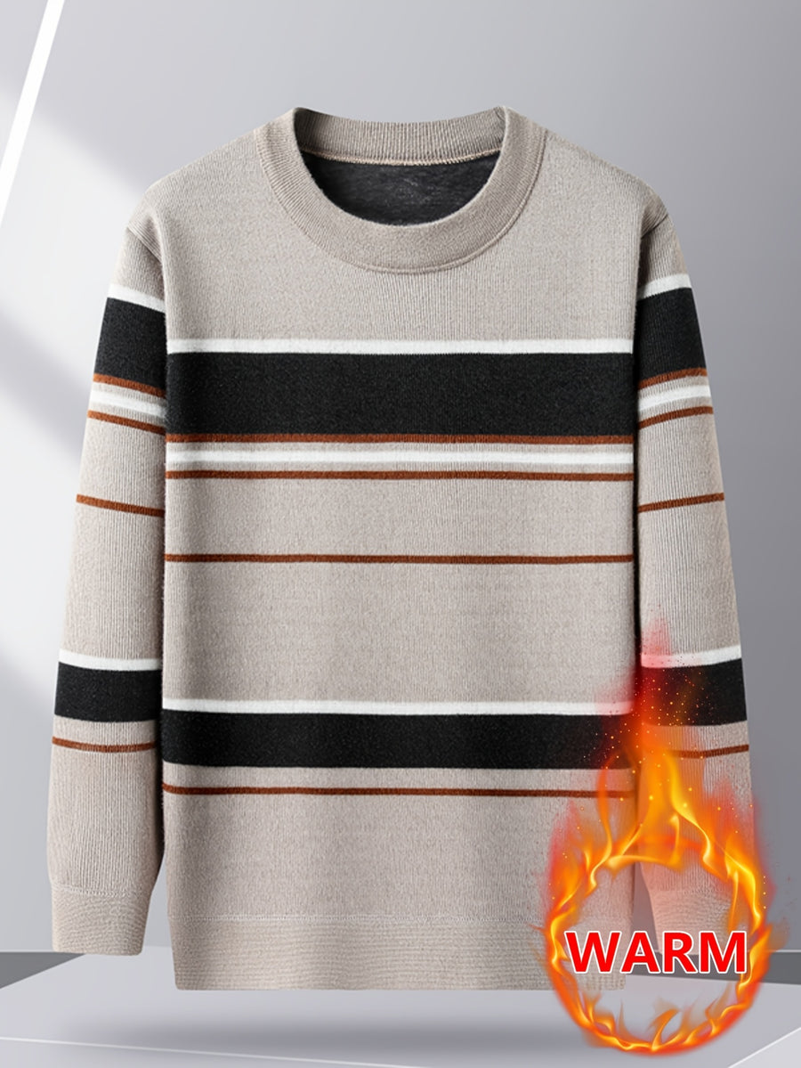 Minimalist Urban Fleece Round Neck Sweater Warm City Casual, Knit - Camel