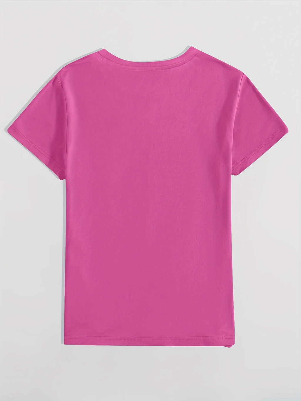 Women's Casual Short Sleeved T-shirt - M Letter Pattern Print, Regular Round Neck Top, Suitable for All Seasons, Women's Clothing - Rose Red