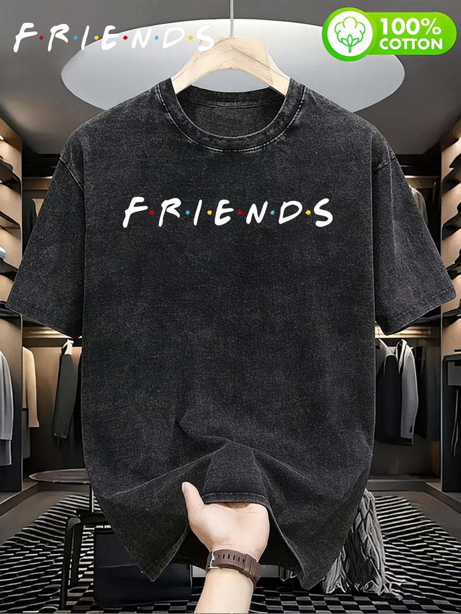 Authorized by WB Warner, Men'S American Retro Old Friends Series Crew Neck T-Shirt, Friends Color Dot Classic Logo Design, Loose Version, Versatile Loose T-Shirt, Suitable for Daily Wear, Outdoor Sports And Gifts, Available for Men And Women - Black