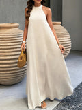 Ancient City Bohemian Style Dress, Vacation Style, Ribbed Neckline, Suitable for Spring Summer, Beach Dress, Women'S Long Summer Dress Clothing - Apricot