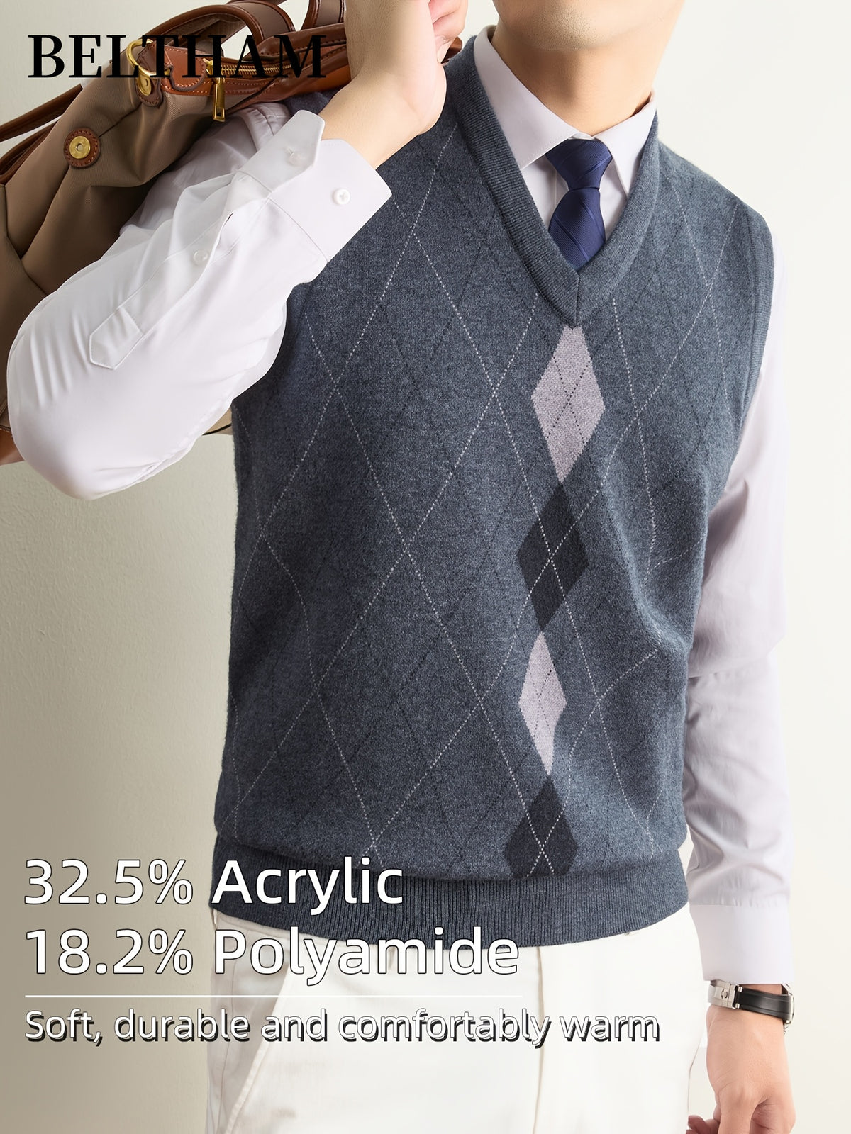 New Autumn Winter Men Sleeveless Knit Vest, Ideal Gift for Dad And Husband, V Neck Pullover Design, Warm Cold Resistant Soft Comfortable Sweater Waistcoat, Minimal Elegant Versatile Top for Daily Casual Business Sports Camping Wear - Medium Gray