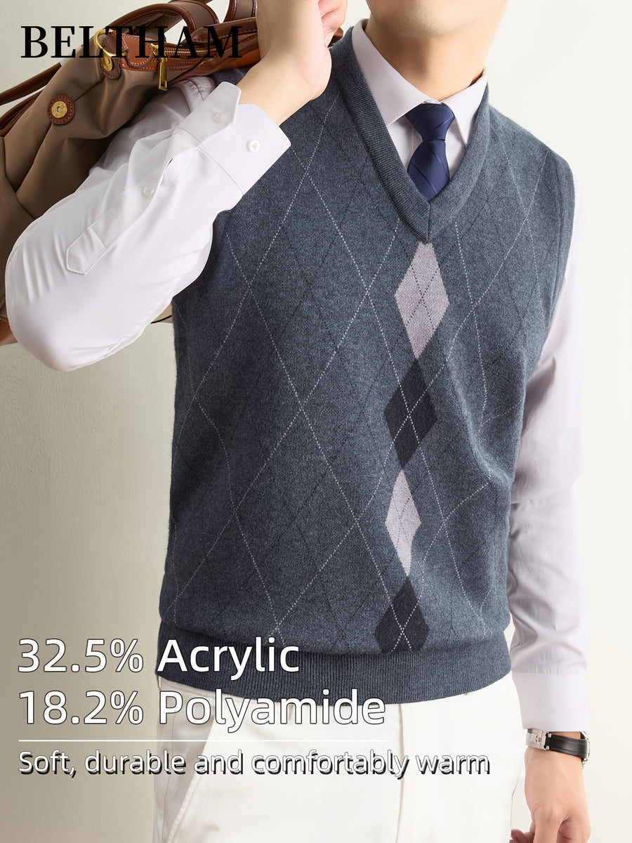 New Autumn Winter Men Sleeveless Knit Vest, Ideal Gift for Dad And Husband, V Neck Pullover Design, Warm Cold Resistant Soft Comfortable Sweater Waistcoat, Minimal Elegant Versatile Top for Daily Casual Business Sports Camping Wear - Medium Gray