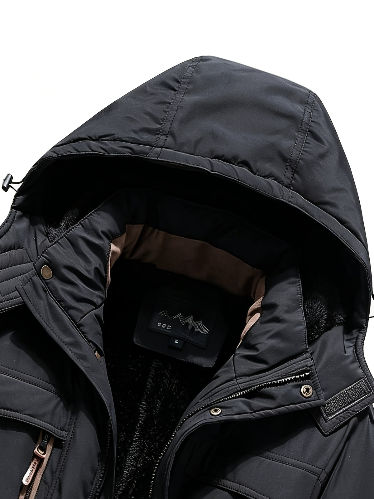 DIFFELEMENT Men's -Lined Hooded Parka Padded Coat, Windproof and Warm, Multi-Pocket Workwear Jacket with Detachable Hood, Elastic Cuffs, Regular Fit, Suitable for Cold Weather, Urban Streetwear, Skiing, Hiking, Winter Daily Work, and Casual Wear - Black