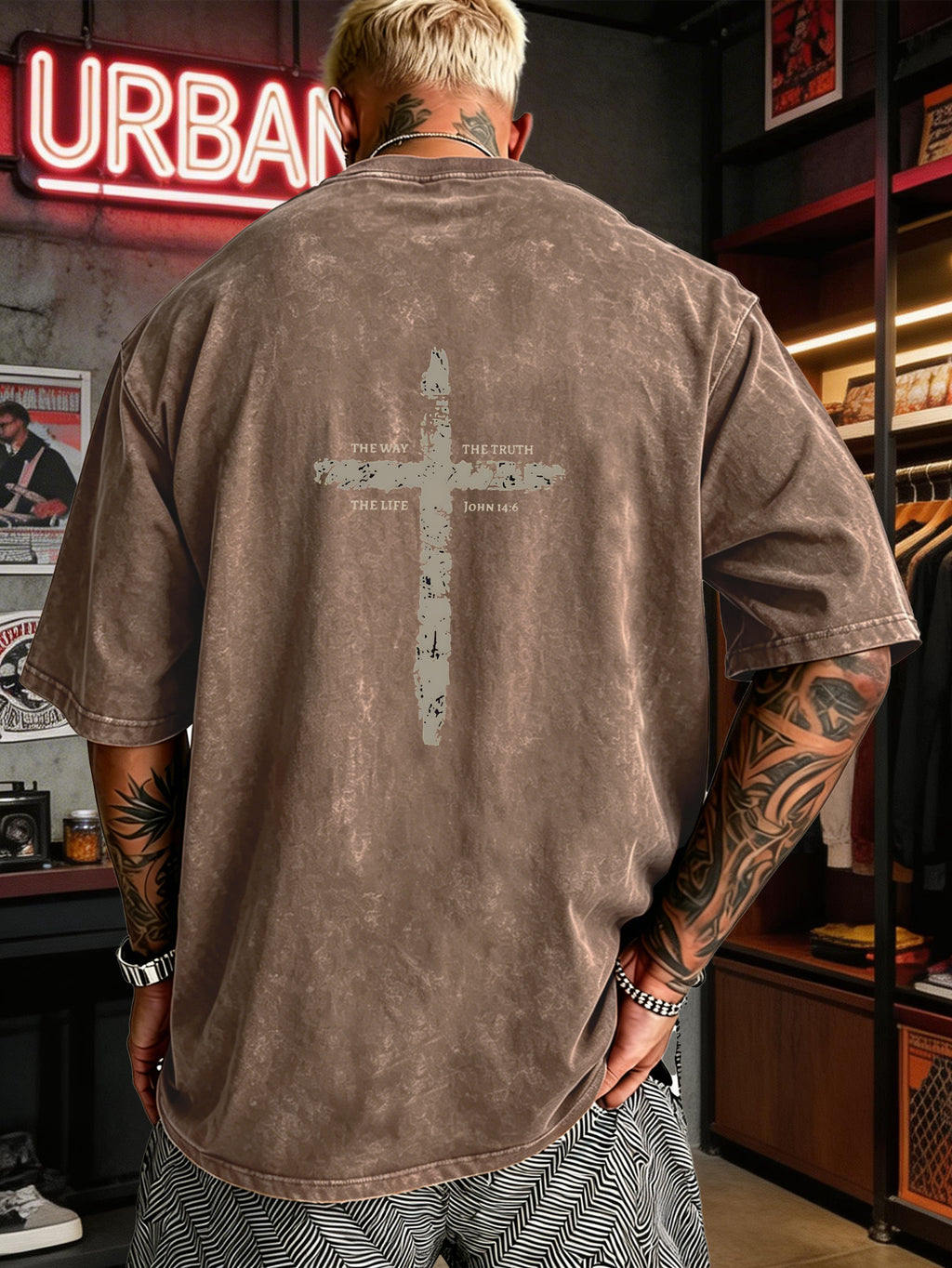 Men's Heavyweight T-Shirt Washed Distressed Fashion Print 2026 Summer New Urban High Street Hiphop Style Vintage Acid Wash Casual Gym Workout Top Pure Cotton Breathable Base Shirt - Brown