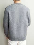 [Wading Whale OBM] 1pc Autumn Winter New Men'S Knit Cardigan, Old Money Style Textured Solid Color Round Neck Open Front Single Button Long Sleeve Sweater Base Layer Top, Men'S Casual Fashion, Suitable for Autumn And Winter Wear, Fits Daily Commute - Grey