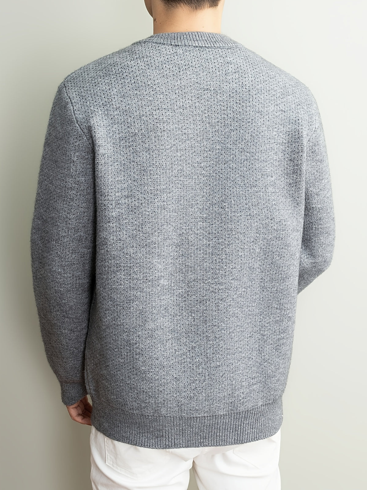 [Wading Whale OBM] 1pc Autumn Winter New Men'S Knit Cardigan, Old Money Style Textured Solid Color Round Neck Open Front Single Button Long Sleeve Sweater Base Layer Top, Men'S Casual Fashion, Suitable for Autumn And Winter Wear, Fits Daily Commute - Grey