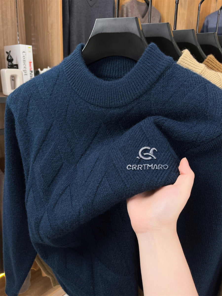ZBZP Autumn Winter Knit 3D Solid Mid-High Neck Sweater, Basic Knit Pullover Top for Men, Fashion Long Sleeve Sweater SYD - Blue