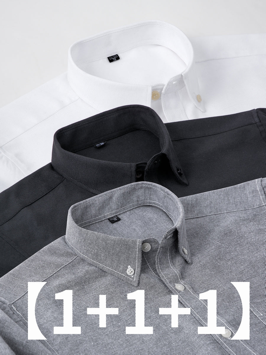 Three-pc Classic Men's Oxford Plain Color Shirts, Simple and Elegant Casual Long-Sleeve Shirts, Available in Multiple Colors for Easy Mix and Match - White+Black+Grey