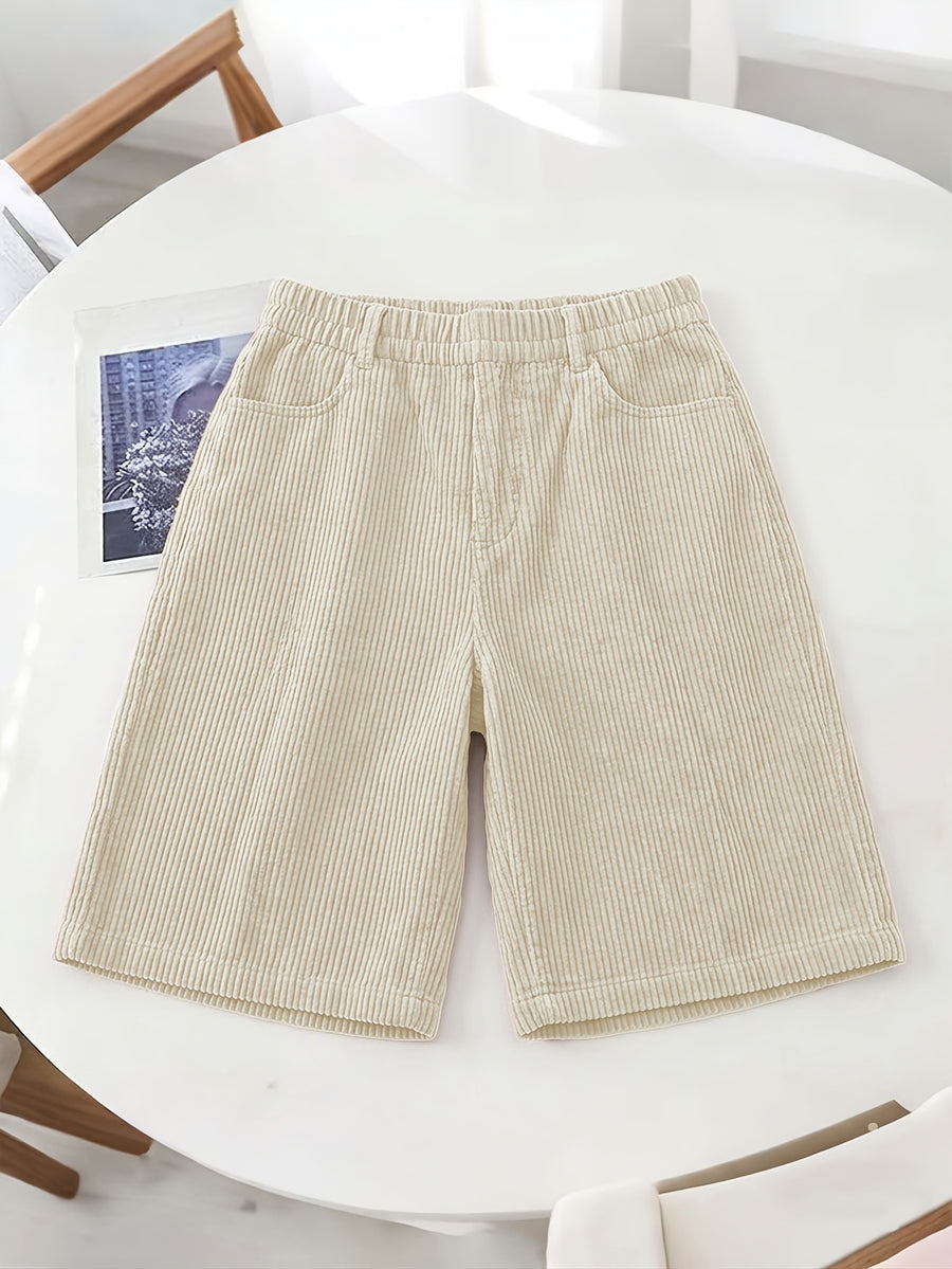 Women's 8-Wale Corduroy Wide Leg Bermuda Shorts, High Waisted Versatile Casual Shorts, Multi-Color Vintage Style, Soft & Stretchy, Suitable for Spring, Summer and Autumn - Milky