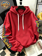 Warner Bros Official 1pc Vintage Golden Pattern Magic Owl Trendy Casual Hoodie - Men's Fashion Hoodie, Adjustable Drawstring Loose and Comfortable Sweatshirt, Suitable for Daily and Outdoor Sports Wear, the Perfect Choice for Warmth in Autumn - Red