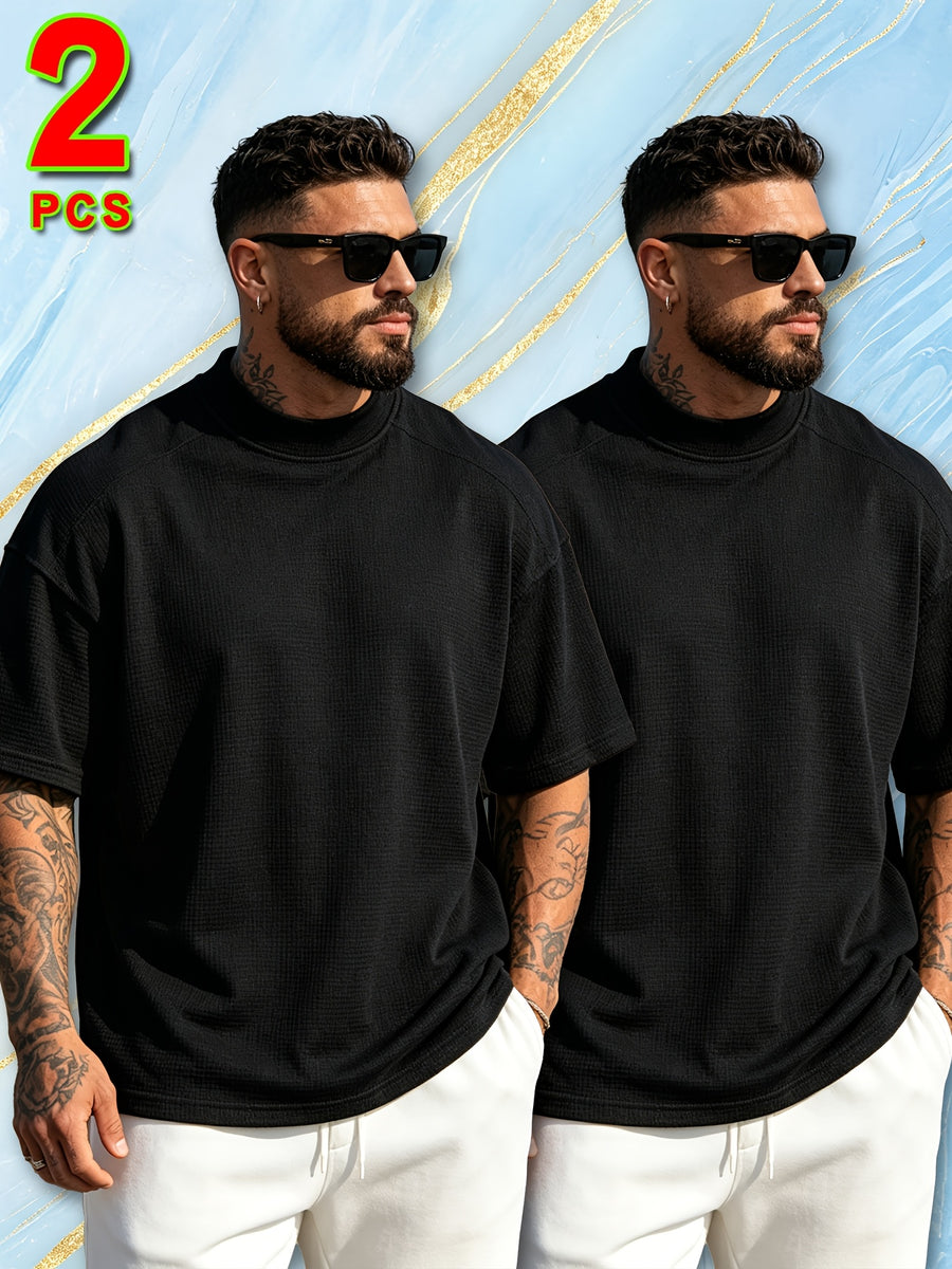 2pcs Set of Fashion Athletic Men'S Short Sleeve Shirts for Spring Summer And Summer, New Outdoor Casual Comfortable Cool Moisture-Wicking Trendy Versatile Easy Texture - Mixed Color 10