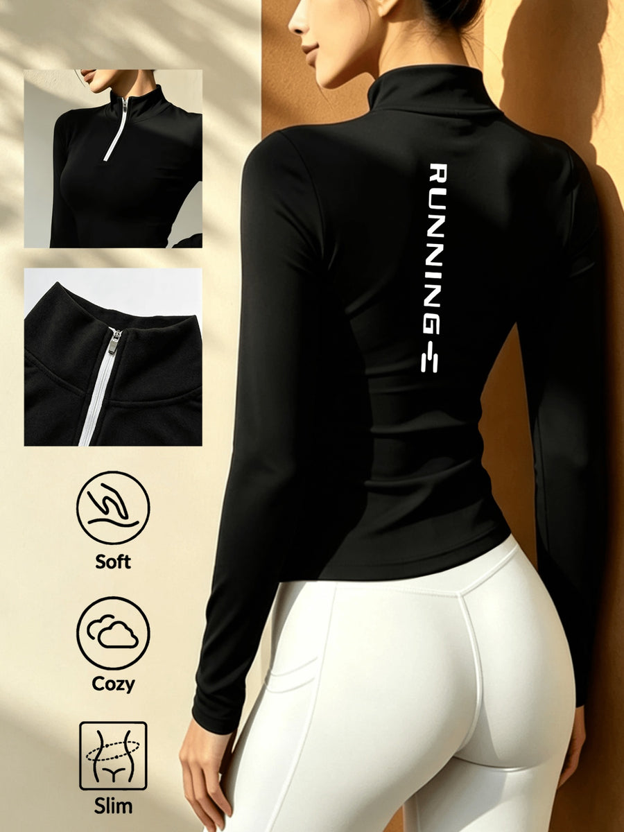 Women'S Soft Zipper Inner Top, Perfect for Cold Autumn And Winter Like Cycling, And Fitness - Black