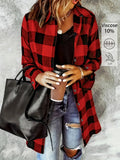 Women's Elegant Collar Button- Shirt - Loose Fit Long Button-Front Plaid Blouse Suitable for Daily Wear, Travel & Office - Machine Washable Classic Shirt - Red And Black Plaid