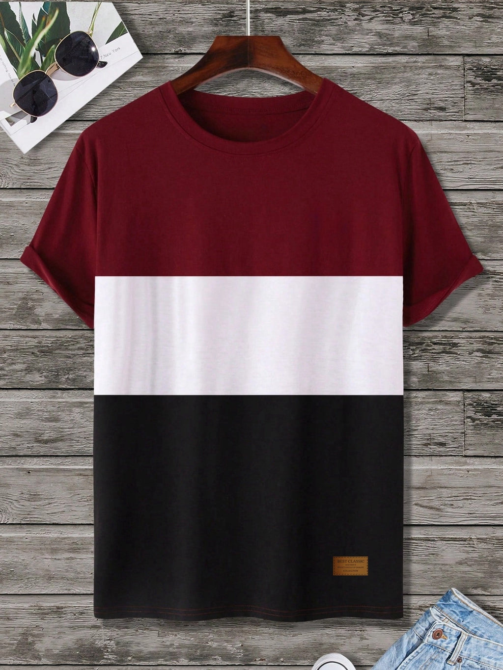Men'S Short-Sleeve Top with a Three-Color Patchwork Design, Featuring a Logo. Manufactured by a Factory for All Seasons, This Comfortable And High-Quality Casual Sportswear Is Tailored for Men - Mixed Color 8