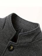 New Men's Tweed Jacket, Mao Suit Style Stand Collar Autumn/Winter Outerwear, Men's Tweed Sports Jacket - Grey