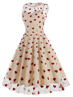 Round Neck Sleeveless Waist-Cinching Valentine'S Day Women'S 50S Retro Dress Back-To- Season Evening Dress - Apricot