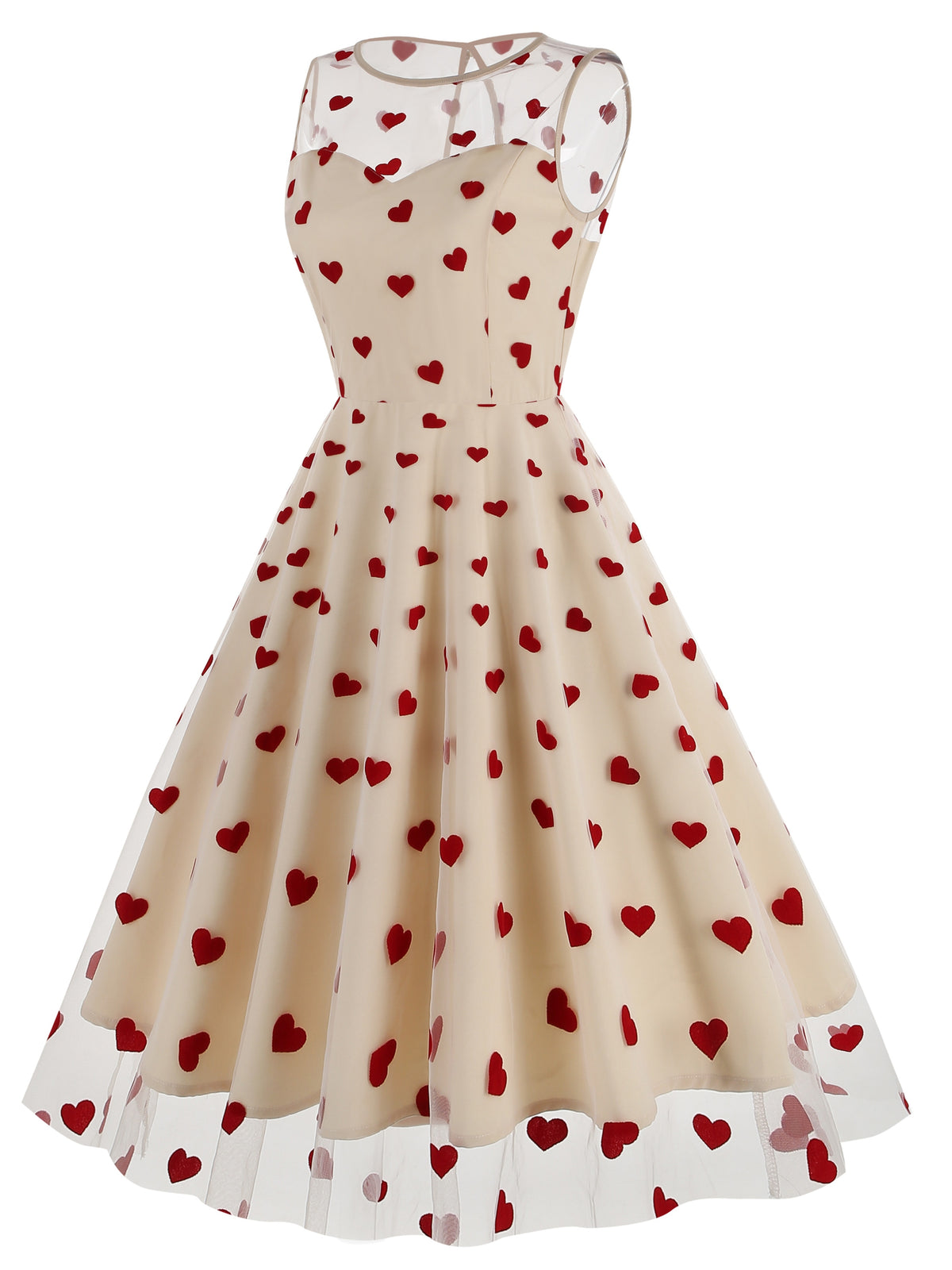 Round Neck Sleeveless Waist-Cinching Valentine'S Day Women'S 50S Retro Dress Back-To- Season Evening Dress - Apricot