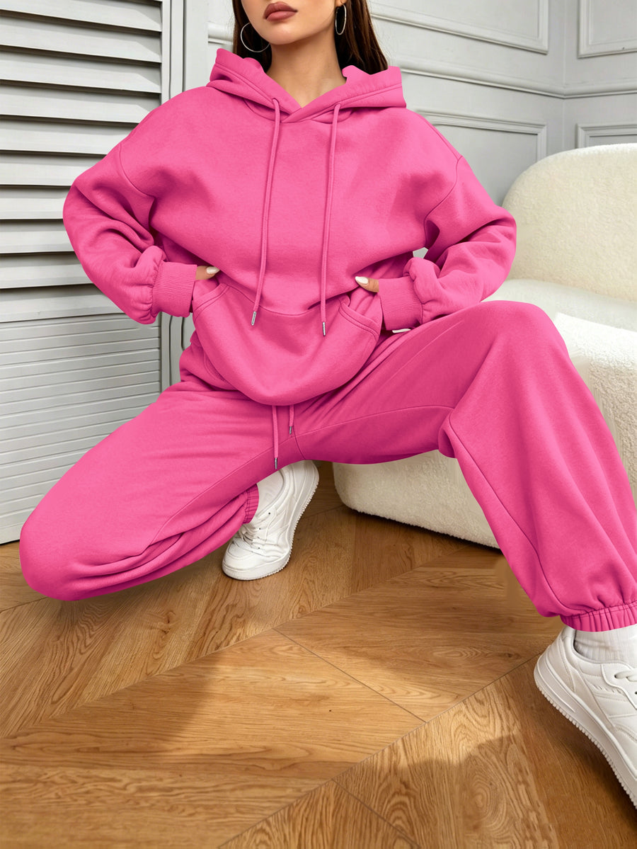 Halloween New Cross-Border Fashion Casual Vacation Set for Women, Autumn/Winter Sweatshirt And Sweatpants with Pockets, Women'S Foreign Trade Fashion, Autumn/Winter Essential Women'S Easy Sweatshirt Set, Pullover - Bright Pink Color