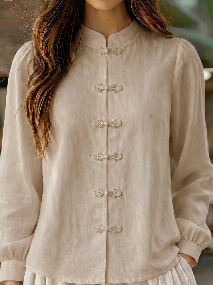 Chinese Style Buttons, Pure Shirts, 2026 Autumn New - Khaki
