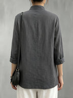 Chinese Style Small Lapel Three-Quarter Sleeve, Relaxed Style Breathable Casual Vacation All-Match Jacket - Dark Gray