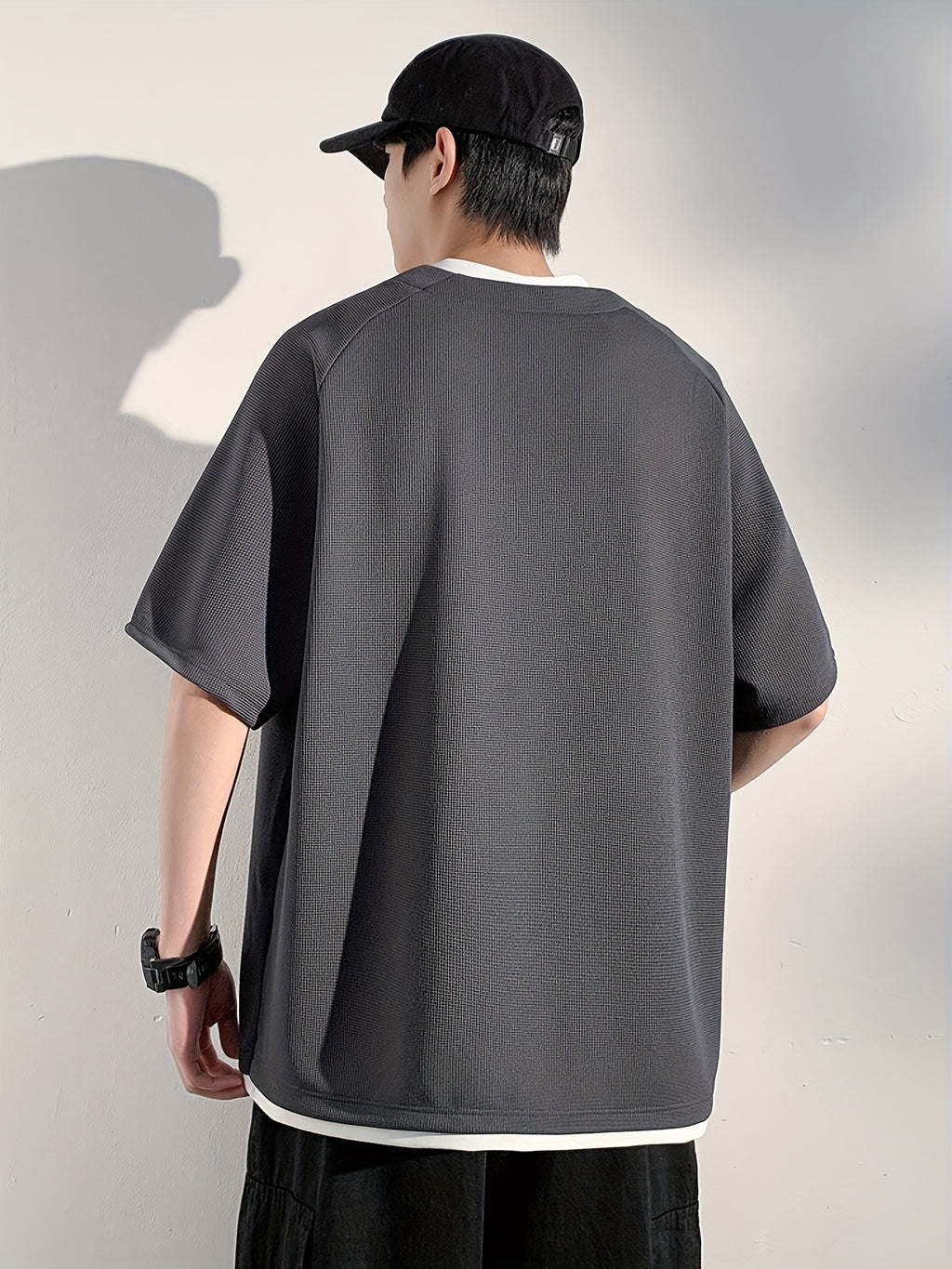 Men'S Summer Short-Sleeve Faux Two-Piece Polo Shirt Sweatshirt - Grey