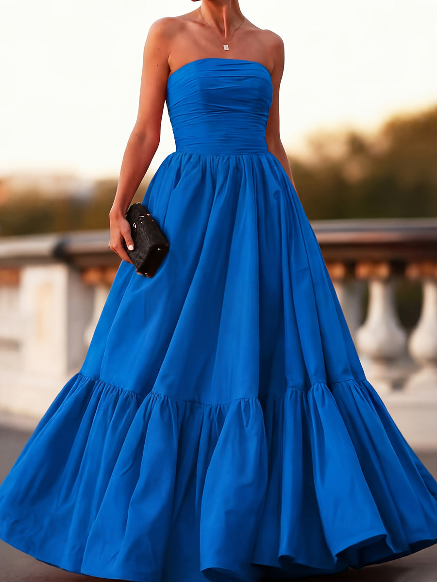 Women'S Off-Shoulder Gown - Solid Color Party Elegant Long Dress for Wedding, Bridesmaid, Formal Evening Gown - Blue