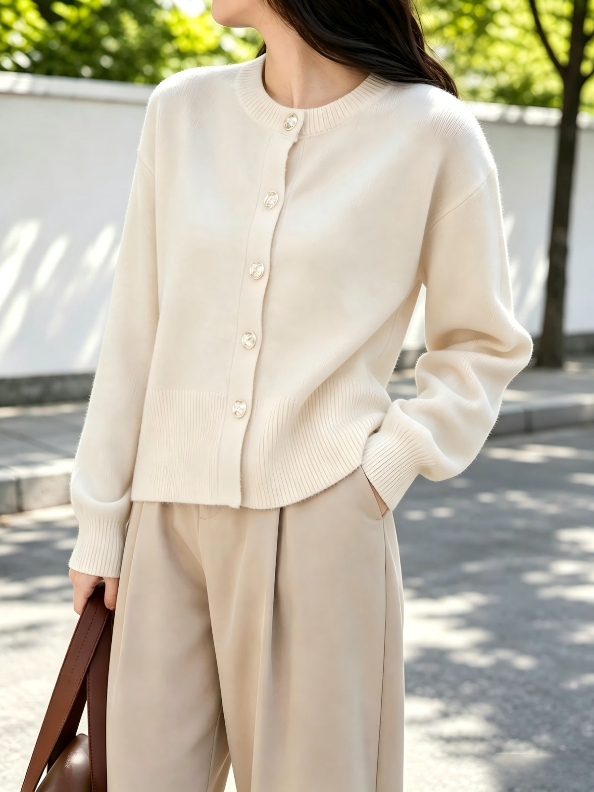Cozy Women's Cardigan with Floral Button Accents, Soft Stylish Cardigan for Casual Daily Wear - Off-white
