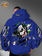 WB Men's Joker Print Hooded - Warner Bros. Official & Iconic Joker Design, Loose Fit Hoodie with Hooded Pullover, Machine Washable Streetwear for Fall/Winter Casual Wear Suitable for Autumn and Winter Warmth - Blue