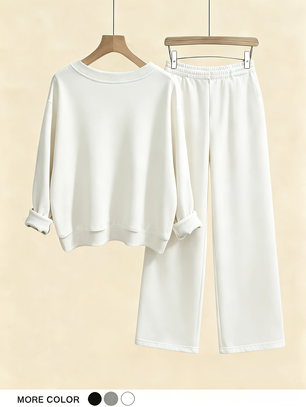 Fashion Spring Autumn Casual Long Sleeve V-Neck Sweatshirt And Pants Two-Piece Set, Casual Long Pants Suit - White+White