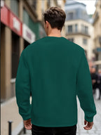 Men'S Spring Autumn Casual Long Sleeve Sweatshirt Daily All-Match Heavy Jacquard Round Neck Sweatshirt, Regular Fit, Outdoor, Crew Neck, Geometric Print - Dark Green
