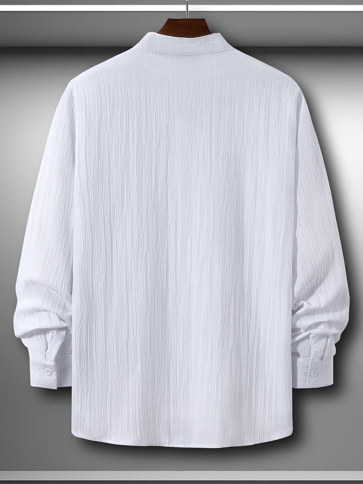 Men'S Fashion Casual Comfortable Long Sleeve Shirt - Lightweight Breathable Stand Collar Button-Up, Easy-Care Top, Machine Washable for Office And Casual Wear, Versatile Outfit for Events And Outings, Trendy Style Shirt - Milky