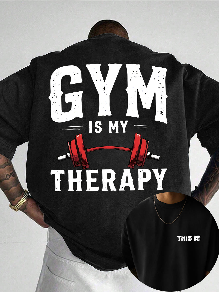 Men's 100% Pure Cotton Comfortable and Breathable T-Shirt, Gym Barbell Print, for All-Season Casual Sports and Fitness - Black