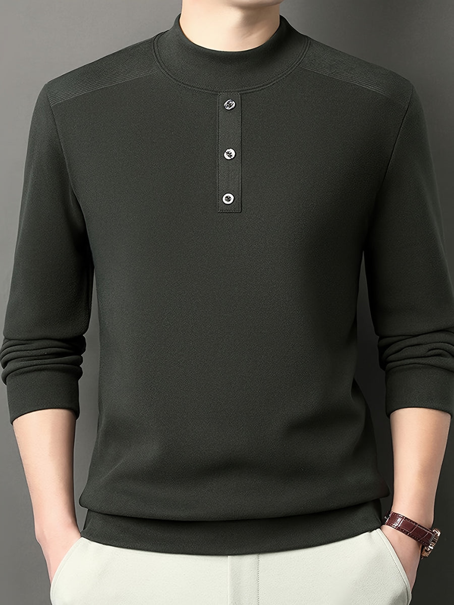 Men'S Warm Long Sleeve Top for Autumn And Winter, Warm Yet Comfortable, More Mature And Stable Look Than Regular Round Neck Shirts - SINBOS - Dark Green
