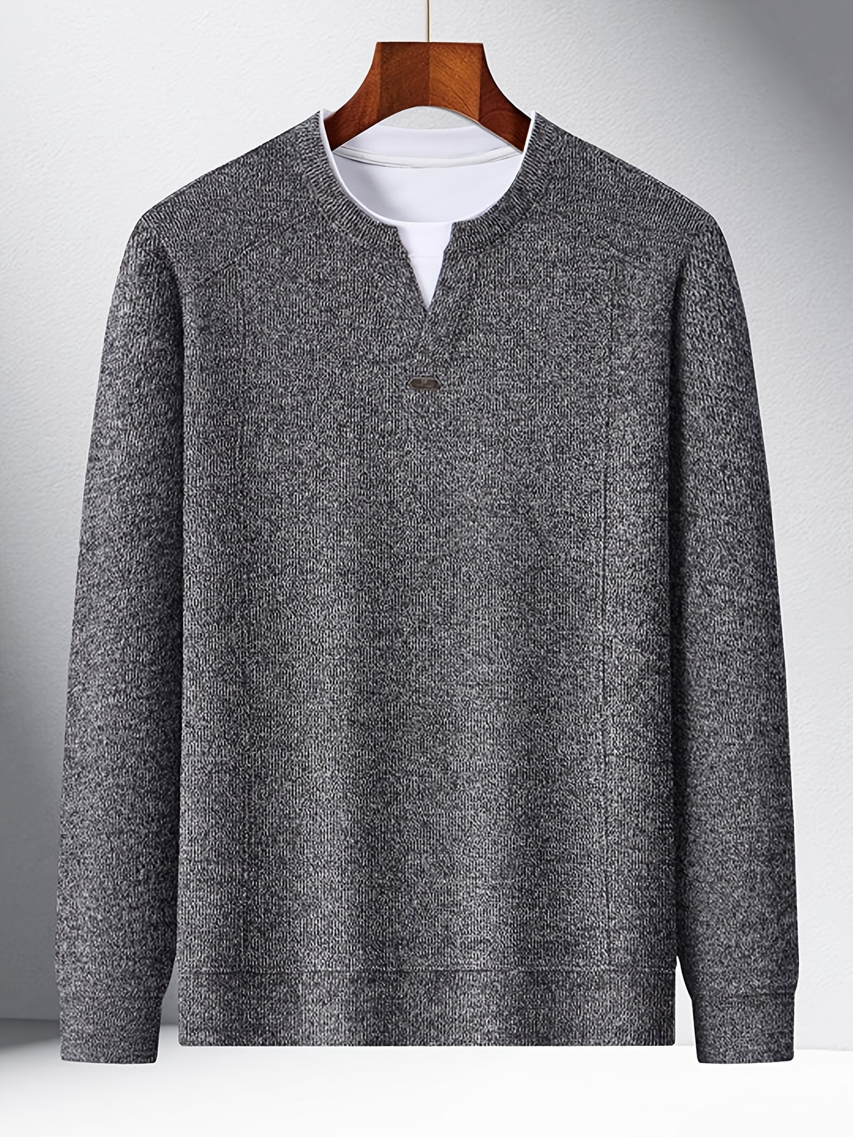 Men's 2-in-1 Look Knit Sweater, Old Money Style, Simple Business Casual, Suitable for Middle-Aged Men as a Spring/Autumn Inner Layer - SINBOS - Black Gray