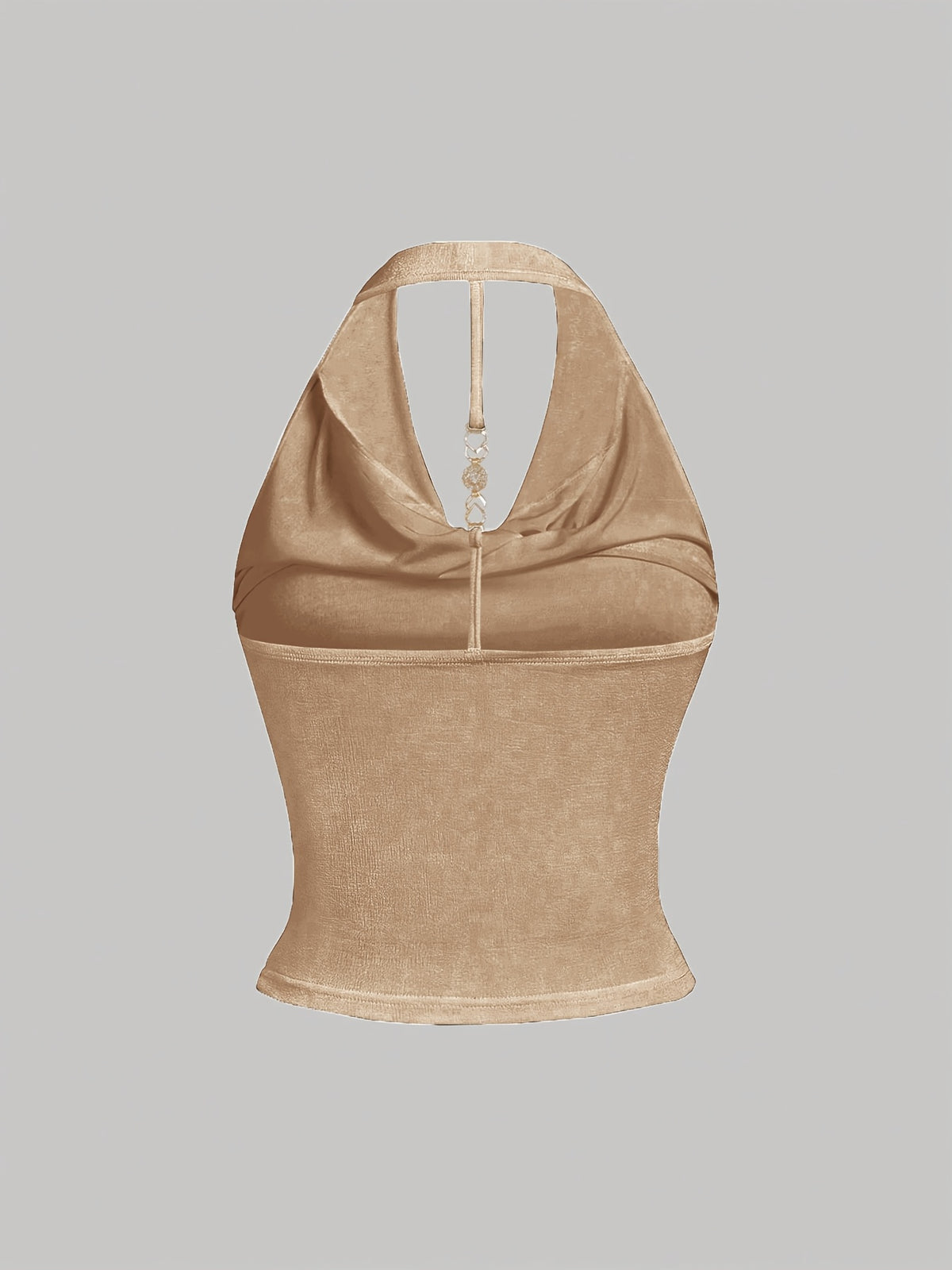 White Halter Neck Strapless Tank Top, Women's Solid Color Sexy Sleeveless Outerwear Top - Khaki